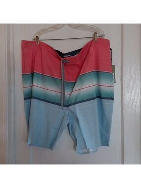NWTGoodfellow  Mens 8.5 Swim Trunks Board Shorts Coral and Blue Striped  Size 50